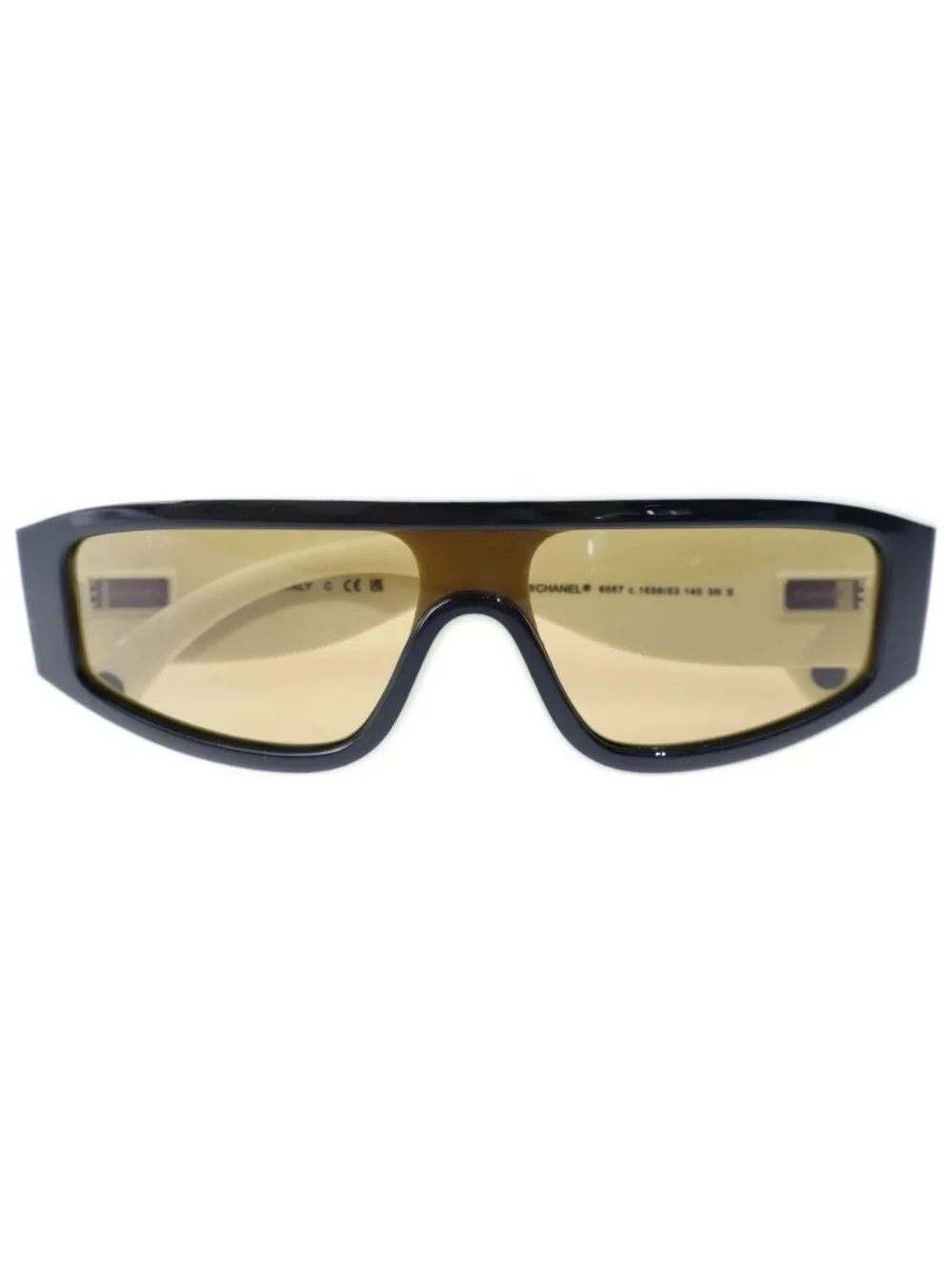 Chanel CC Logo Nylon Fiber Shield Shape Sunglasses Eyewear Black White